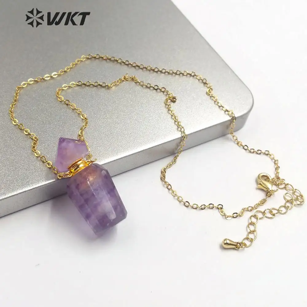

WT-N1175 natural stone perfume bottle Necklace with gold double Circle hook stone Pendant Necklacet fashion women Jewelry Making
