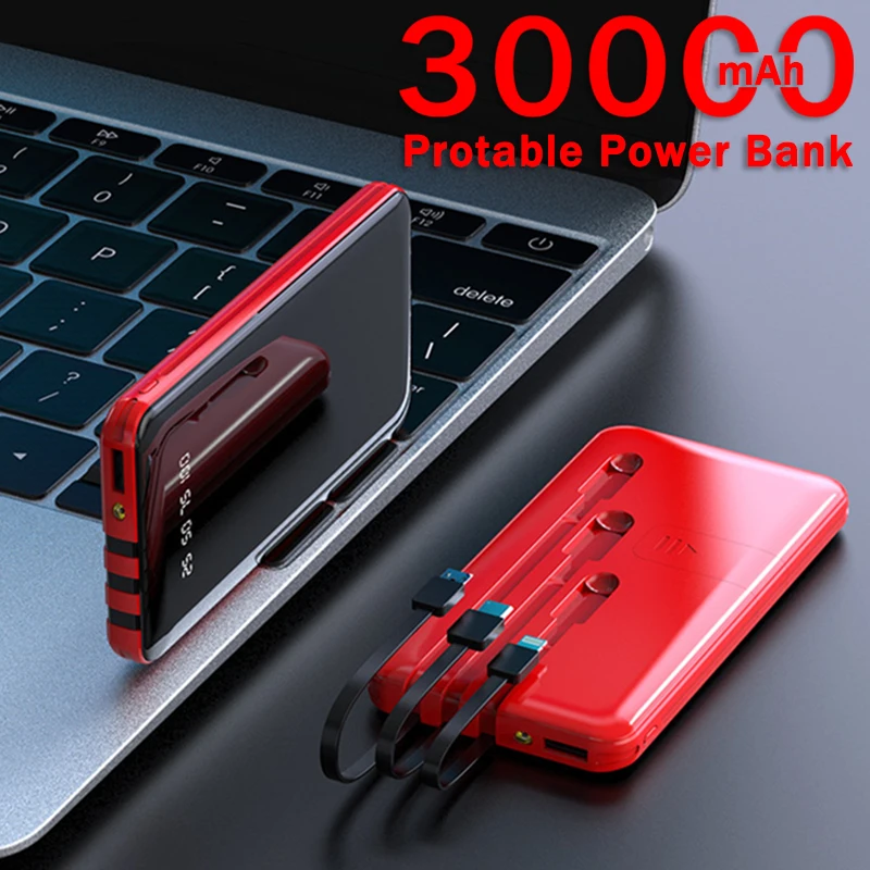 30000mAh Power Bank Portable Phone Fast Charger Powerbank LED External Battery 3 USB Full Mirror LCD Digital Display Poverbank | Мобильные