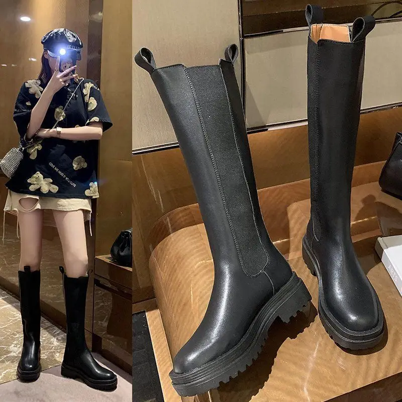 Women's Over The Knee Chelsea Boots 2020 Casual Korean Style Platform Autumn Motorcycle Boots Shoes Female Long Leather Boots