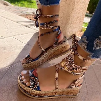 

WENYUJH Summer Women Snake Sandals Platform Heels Cross Strap Ankle Lace Peep Toe 2020 Beach Party Ladies Shoes Zapatos De Mujer