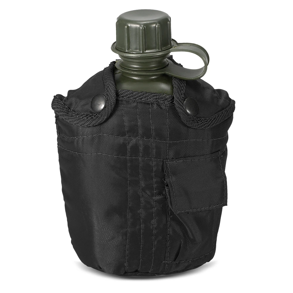 Открытый Военная фляга бутылка походная выживания чайник-фляга с крышкой - Цвет: Black