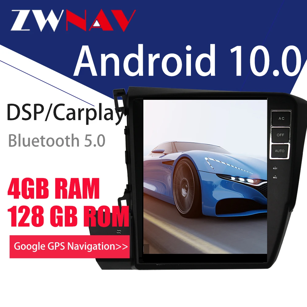 

For Honda Civic 2012 Android 10 px6 Tesla style Car DVD Player GPS Navigation Head Unit Multimedia player tape recorder Stereo