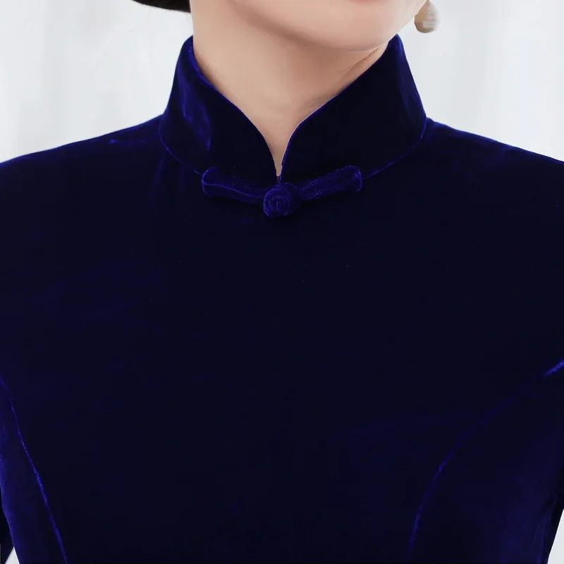 Женское бархатное платье Ципао с рукавами рыбий хвост|Чонсамы| |