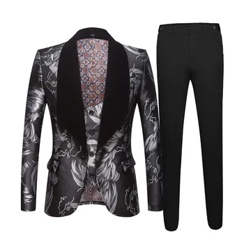 

Custom Made Masculino Men Suits Three Piece Set Chicken Patterns 2020 Mens Prom Performance Party Suits Wear