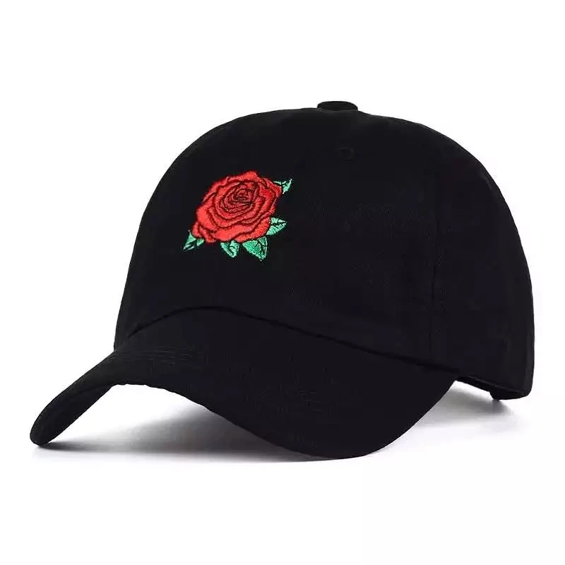 

New Red Rose Flower Embroidered Baseball Cap Women Snapback Cap With Dad Hat Female Hip Hop Sun Summer Brand Cap Hats Wholesale