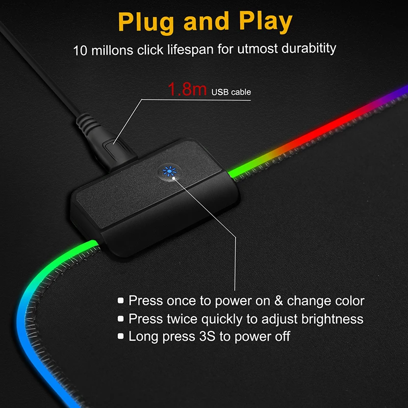Cabling - CABLING® Tapis de Souris RGB XXL,800 x 300 x 4 mm , qualité  prémium LED Gaming Mousepad avec pleine Modes D'éclairage, Base en  Caoutchouc Antidérapante et Surface Lisse pour Gamer