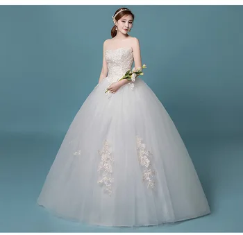 

Feerijt 2020 New Sexy Strapless Wedding Dress Noble Lace Flower Plus Size Slim Floor Length Robe De Mariee Vestido De Novia