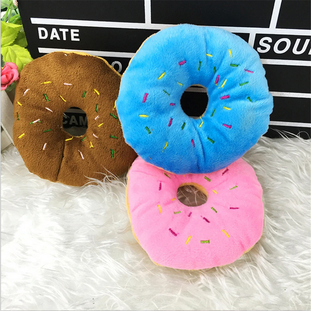 

Cute Donuts Plush Dog Toy Pet Chew Sound Squeaky Toys for Small Medium Dog Interactive Toy Bite Resistant Pet Supplies 11*3cm