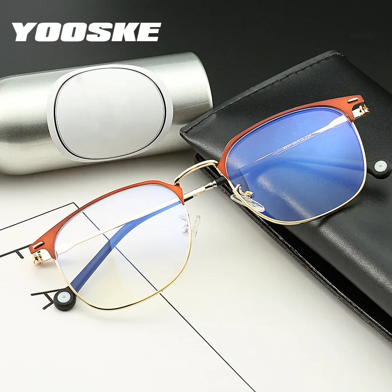 YOOSKE, синий светильник, блокирующие очки, женская мода, полуоправа, оптические оправы для очков для мужчин, анти-синий луч, компьютерные очки
