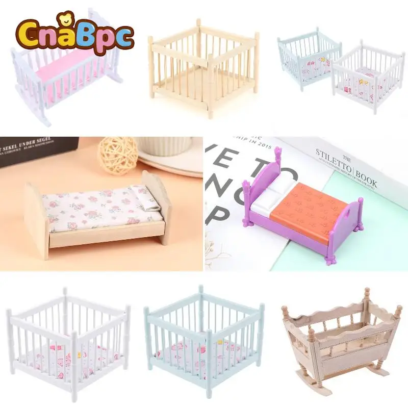 

1:12 Dollhouse Miniature Baby Bed Wooden Cradle Nursery Room Bedroom Bed Furniture Model Toy
