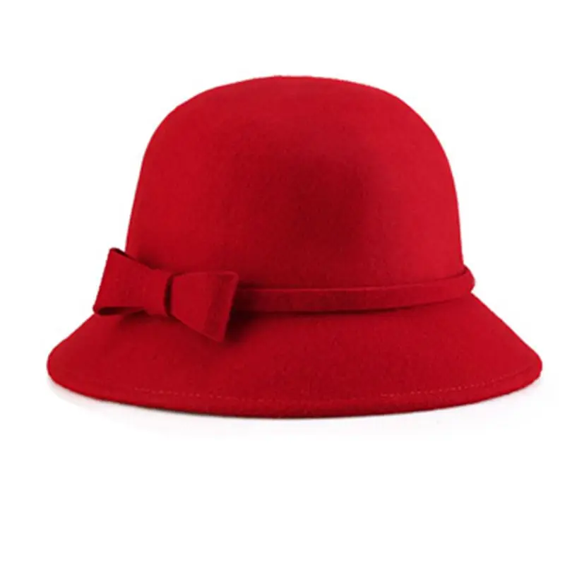 1 Womens 1920s Vintage Style Faux Wool Cloche Bowler Bucket Hat with Bow Accent - Цвет: 1