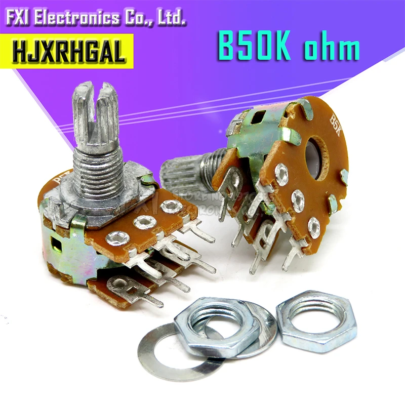 5PCS 50K ohm WH148 B50K 6pin 50K Potentiometer 15mm Shaft With Nuts And  Washers Hot|Potentiometers| - AliExpress