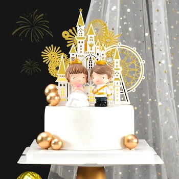 

Princess Cake Platinum Castle Topper for Valentine's Day Anniversary Baking Supplies Party Decor Acrylic Wedding Love