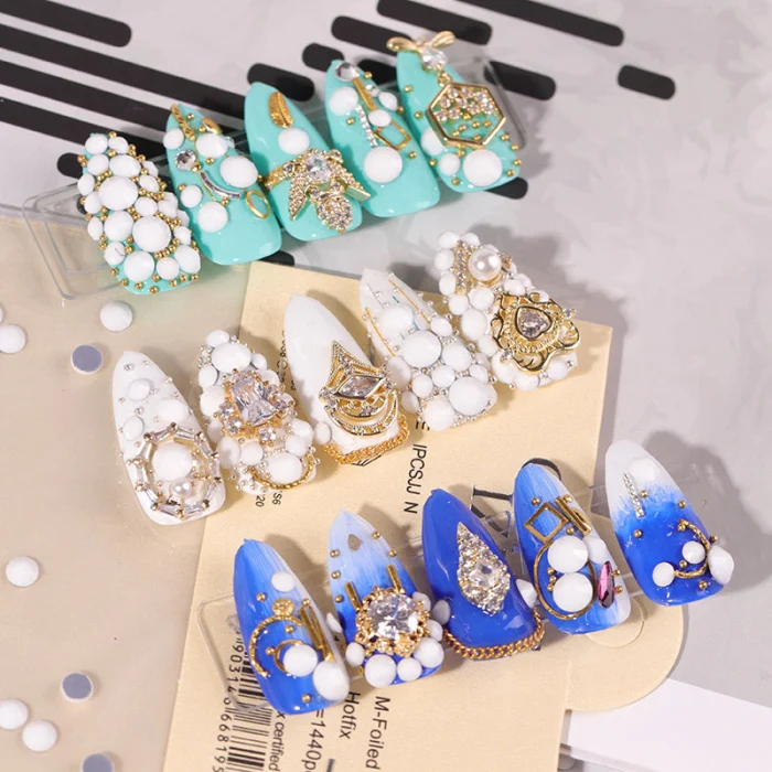 Nail Decoration Solid White Glass Stickers AB Color Nail Jewelry Decorations Flat Bottom Plastic Rhinestones MPwell