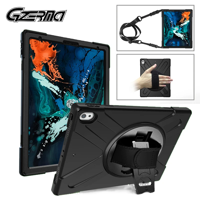 

For iPad Pro 12.9 Case 2018 Silicon Drop Resistance 360° Stand With Shoulder Strap Tablet Case For iPad Pro 12.9 3rd Generation