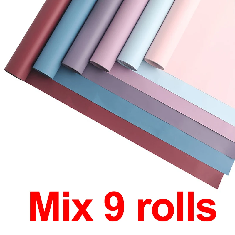 58 см* 11 ярдов рулон, однотонные цветы, оберточная бумага, плотная, водонепроницаемая, евроамериканская бумага, букет, подарочные упаковочные материалы - Цвет: Mix 9rolls