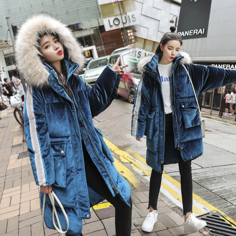 

Winter New Style Korean-style Student Network Red-Large Fur Collar Velvet Cotton-padded Clothes Women's Mid-length Loose Thick W