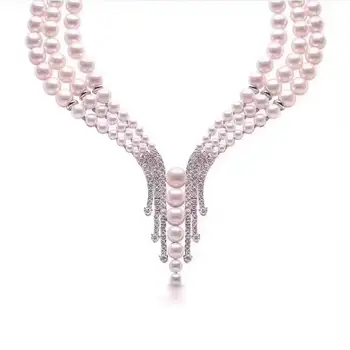 

JANeKELLY Top New Fashion 3 layer pearl Necklaces Cubic Zircon Micro Pave Setting Women Party Accessories with free shipping