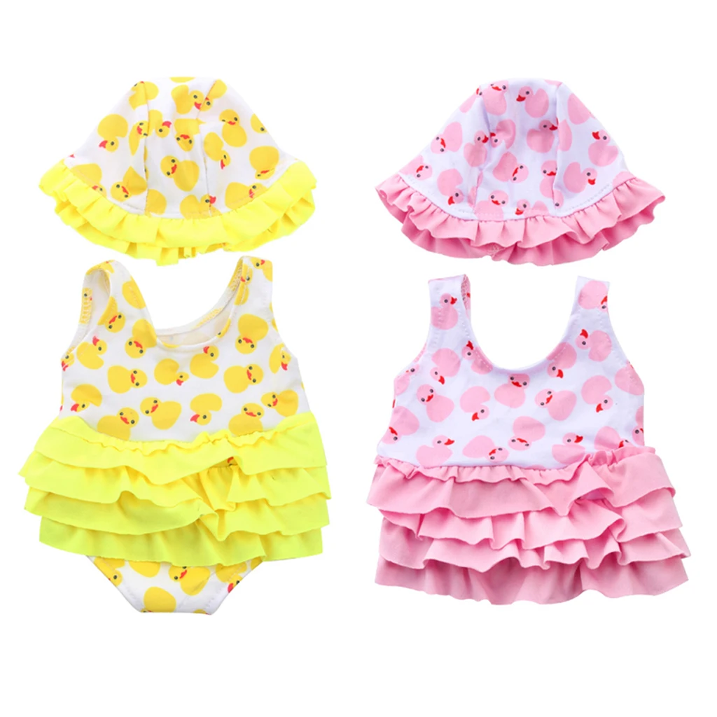 18inch American Doll Clothes Accessories - Swimsuit Dress Hat Outfits, Swiming Pool Dress Up Complete Look, 2 Colors for Choose