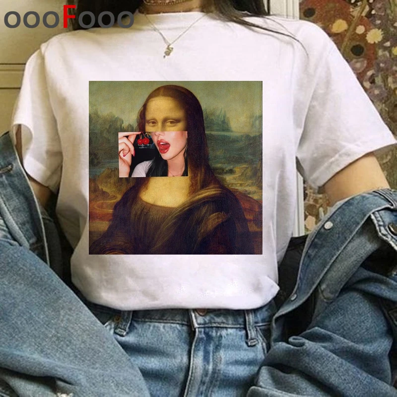 Mona Lisa Эстетическая Harajuku футболка женская гранж забавная мультяшная футболка Ullzang винтажная 90s футболка Новая мода Топ Тройники женские - Цвет: H3971