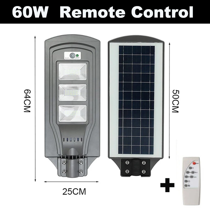 60W Remote Control BEYLSION 20 Вт 40 Вт 60 Вт Светодиодный уличный фонарь на солнечной батарее, лампа на солнечной батарее, уличный светильник, солнечный садовый светильник, уличный светодиодный светильник на солнечной батарее, PIR датчик - Испускаемый цвет: 60W Remote Control