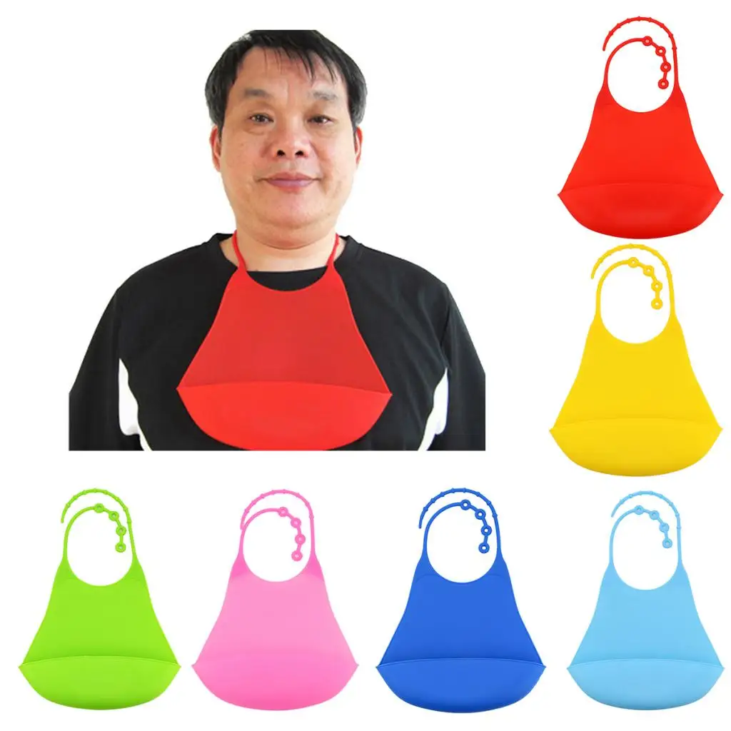 Adults Silicone Bib for Women and Men- Waterproof Mealtime Clothing Protector with Deep Food Catcher Pocket    