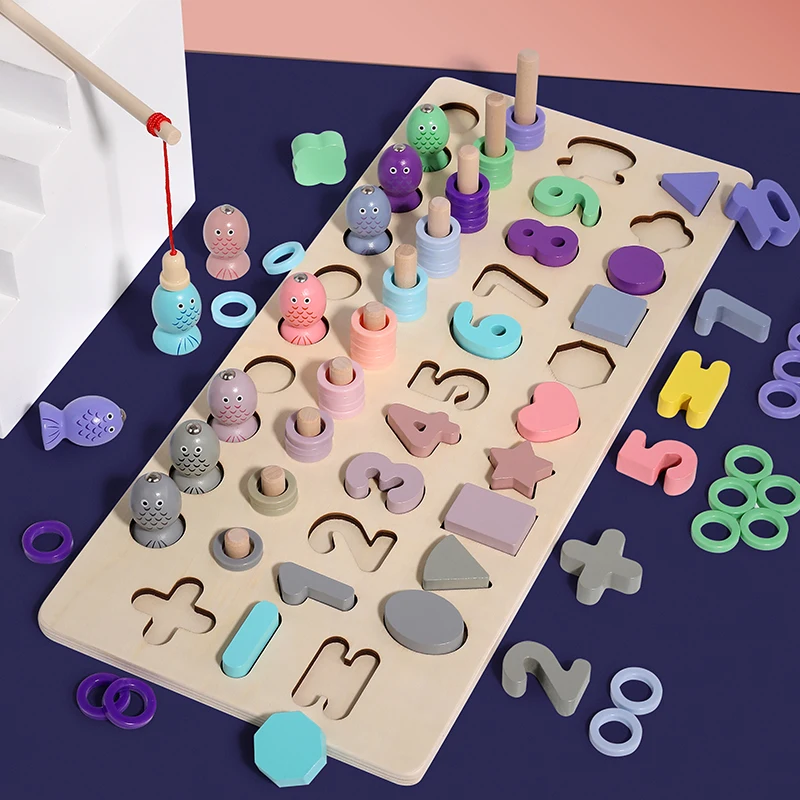 Tanie Zabawki dla dzieci materiały montessori zabawki drewniane magnetyczna gra z rybkami liczba kształtów poznanie zabawki matematyczne zabawki edukacyjne dla dzieci