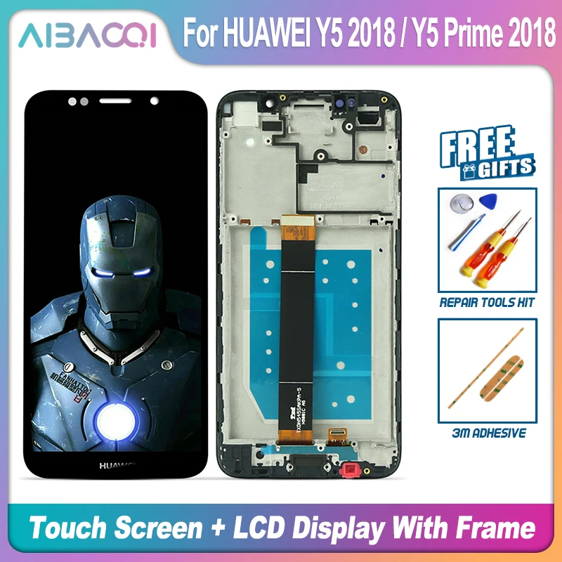 AiBaoQi Brand New Touch Screen LCD Display+Frame+Power Cable Assembly Replacement For HUAWEI Y5 2018/Y5 Prime 2018 STK-LX1 | Мобильные