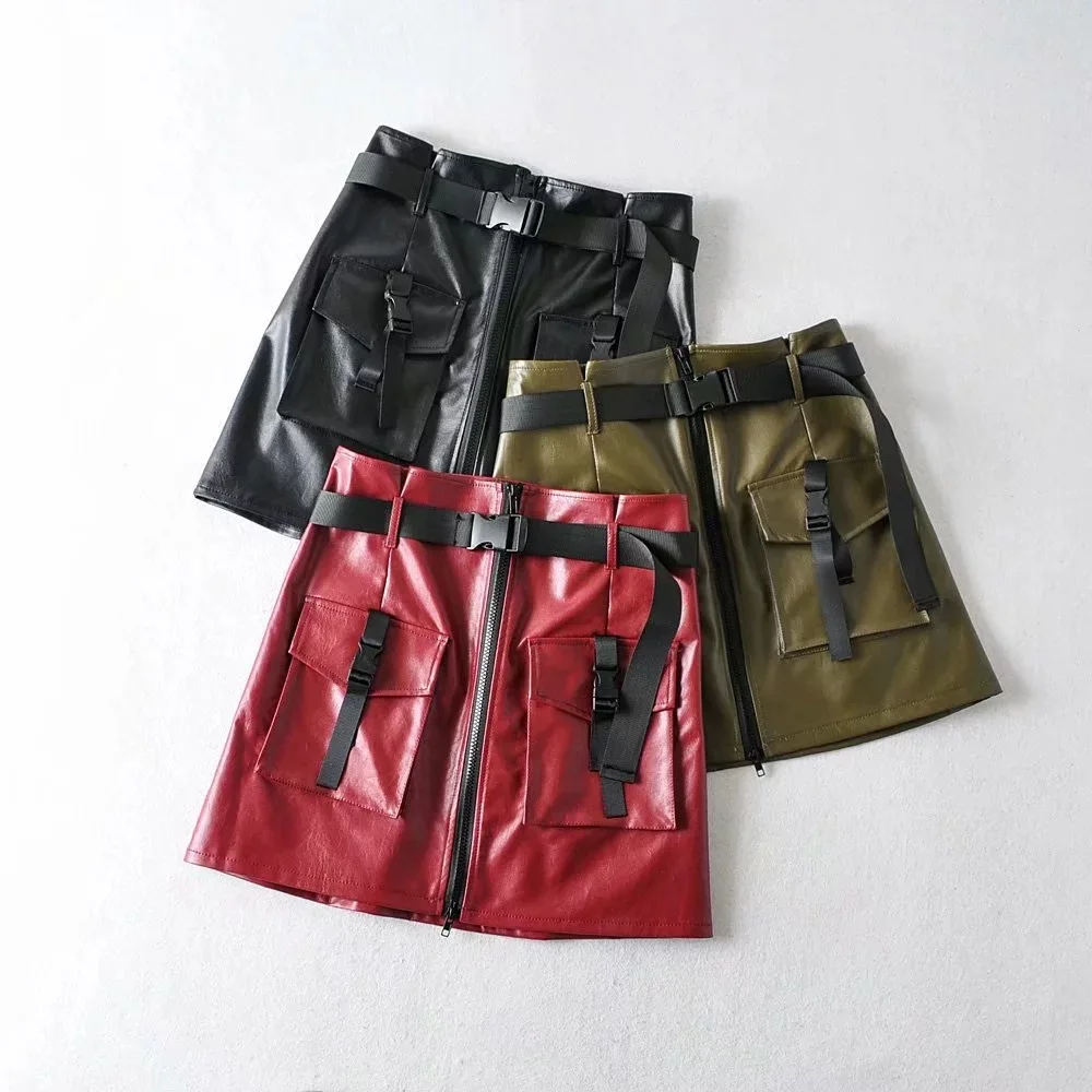 

2020 Spring And Summer New Style Europe And America INS Fashion High-waisted PU Leather Skirt Skirt WOMEN'S Waistband Zip Detail