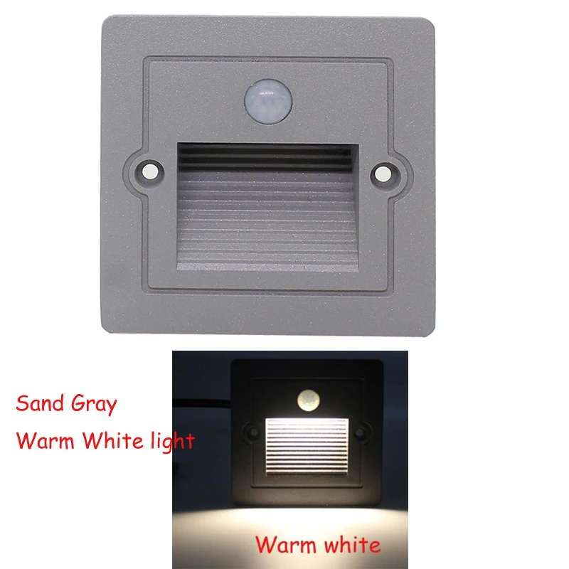 Датчик индукционного движения светодиодный светильник лестницы открытый шаг ночник Footlight PIR встраиваемый внешний садовый свет+ Монтажная коробка - Испускаемый цвет: Gray-Warm white