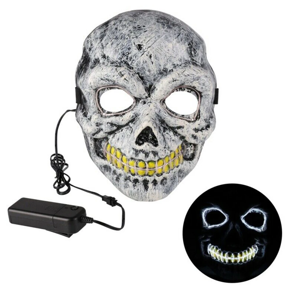 Halloween Cosplay Skeleton LED Mask Glow Scary EL-Wire Mask Light Up Masks Glow In Dark grimace mischief mask for festival party