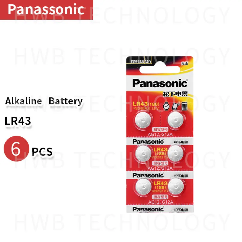 6X PANASONIC AG12 LR43 186 0% Hg для часов и игрушек 1 5 V Cell щелочные батареи калькулятора |