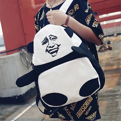 Funny Cartoon Large-capactiy Boys Girls Backpack Teenager Shoulder Bags Creative Black White Panda Expression Backpack Students
