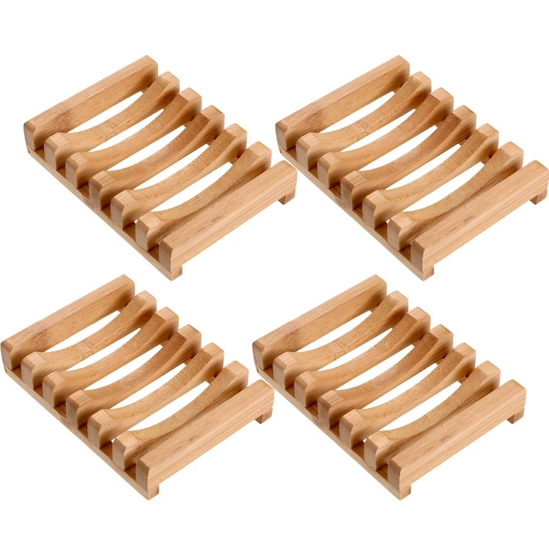 

4 Pieces Wooden Soap Case Holder Natural Rectangular Wood Soap Dish Holder For Kitchen Bathroom Sponge Scrubber Soap