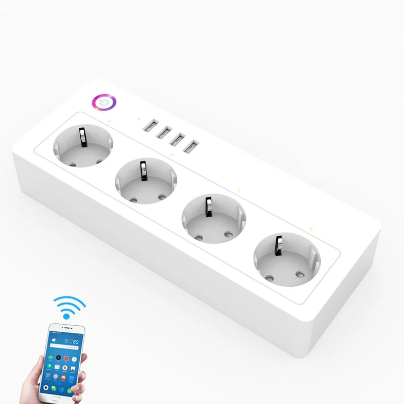 

EU Plug Wifi Smart Socket 16A Smart Power Strip 4 Outlets 4 USB Tuya Smart Life App Control work with Google Home Alexa IFTTT