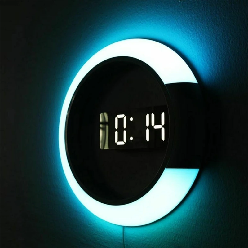 3D LED Digital Watch Clock Alarm Clock Mirror Hollow Wall Clock 7 Colors Modern Temperature Date Night Light For Home Living Roo