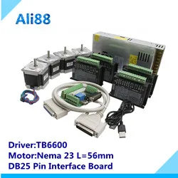 Nema 23 CNC маршрутизатор 3 оси комплект: TB6600 сервопривод+ DB25 Breakout Board+ 3N. m/425oz. В шаговый двигатель для cnc-фрезерный станок токарный станок