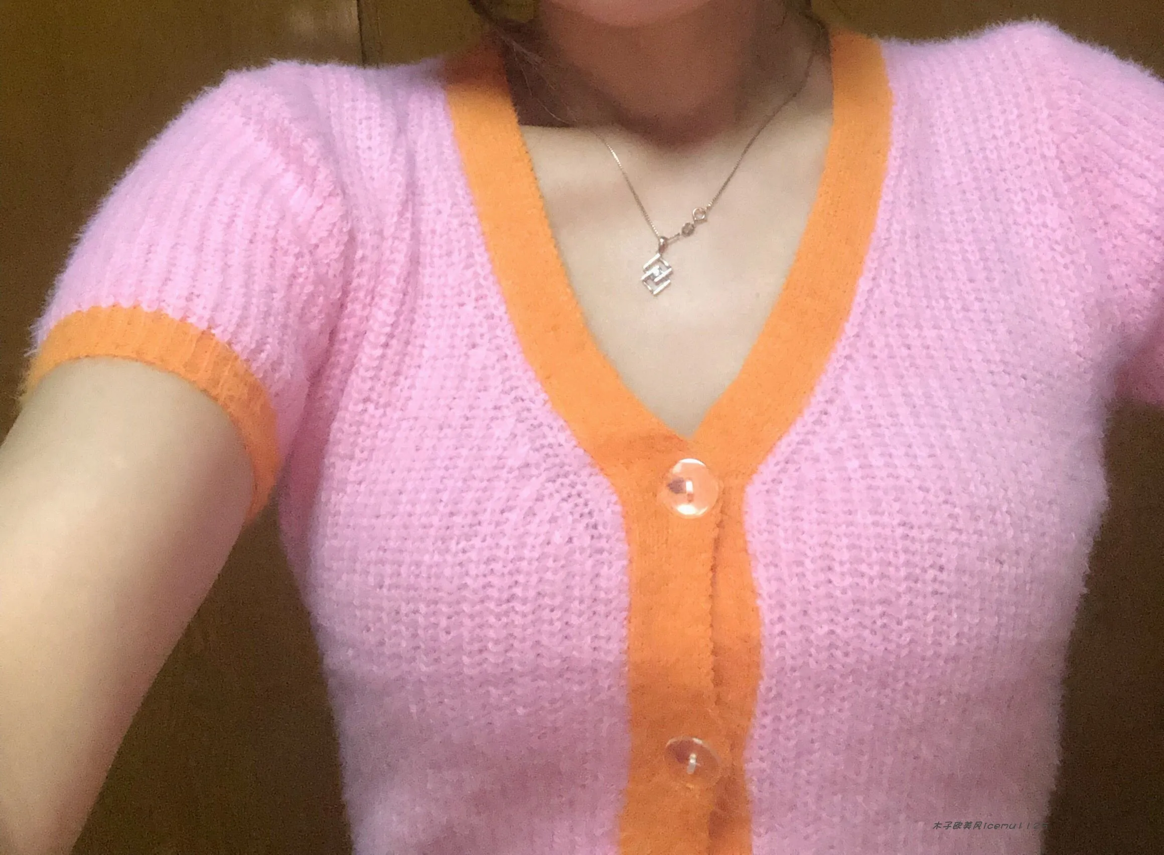 Весенний Укороченный кардиган Fore love Pink lemons, женский укороченный свитер, корейский Кардиган, уличная одежда, женский свитер с v-образным вырезом, милый
