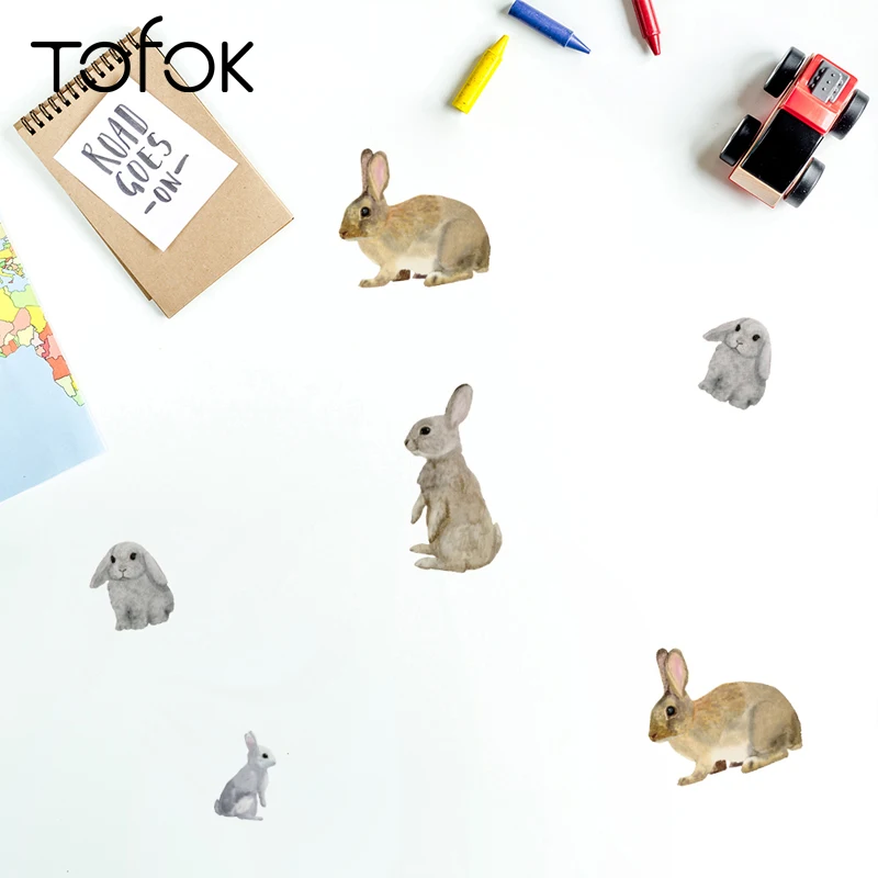 Tofok PVC 40pcs/set Lovely Rabbits Wall Sticker Cute Animal Bedroom Hallway Art Decal Window Door Notebook Decorative | Дом и сад