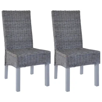 

vidaXL Dining Chairs 2 pcs Grey Kubu Rattan and Mango Wood