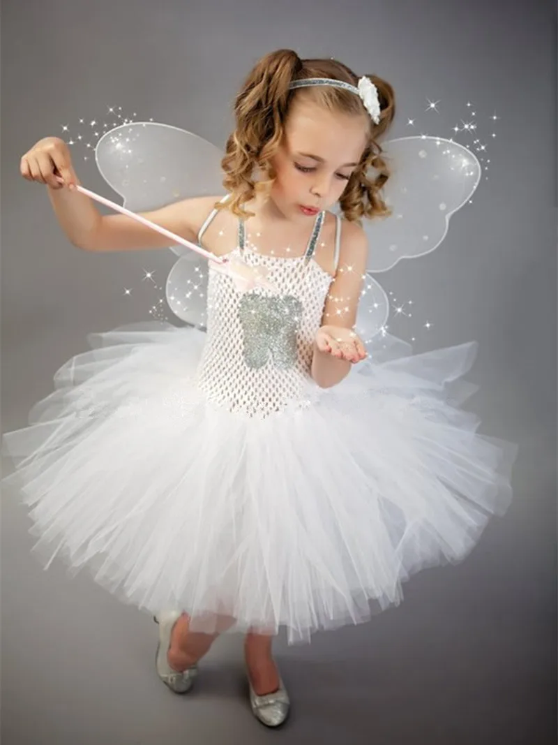 Платье для выступлений на день детей; платье принцессы для костюмированной вечеринки; вечерние костюмы на Рождество; головной убор с крыльями