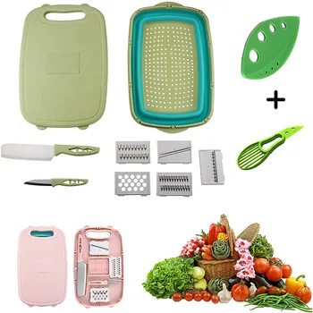 

Cutting Board For Kitchen 11 in 1 Multipurpose Cut Board Chopper Folding Colander Kitchen Gadget-Kitchen Tools Chopping Knife