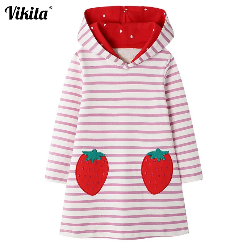 VIKITA/платья для маленьких девочек; детское платье с капюшоном; детская Рождественская одежда из хлопка на осень и зиму; праздничное платье принцессы для девочек