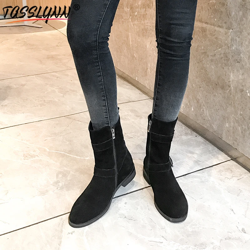 TASSLYNN 2019 Autumn Mid-calf Boots Women Shoes Western Style Square Heel Winter Riding Black Size 34-39 | Обувь