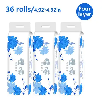

36 Rolls Wood Roll Tissue Household 4-layer Thick Toilet Paper Smooth Soft 4-Ply Tissue For Home Bathroom