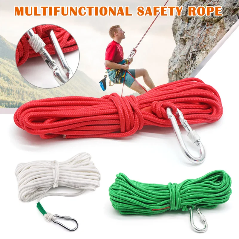 

10M/20M Multi-purpose Magnet Fishing Rescue Safety Rope Rock Climbing Cord with Carabiner Durable Outdoor Camping Caving Ropes X