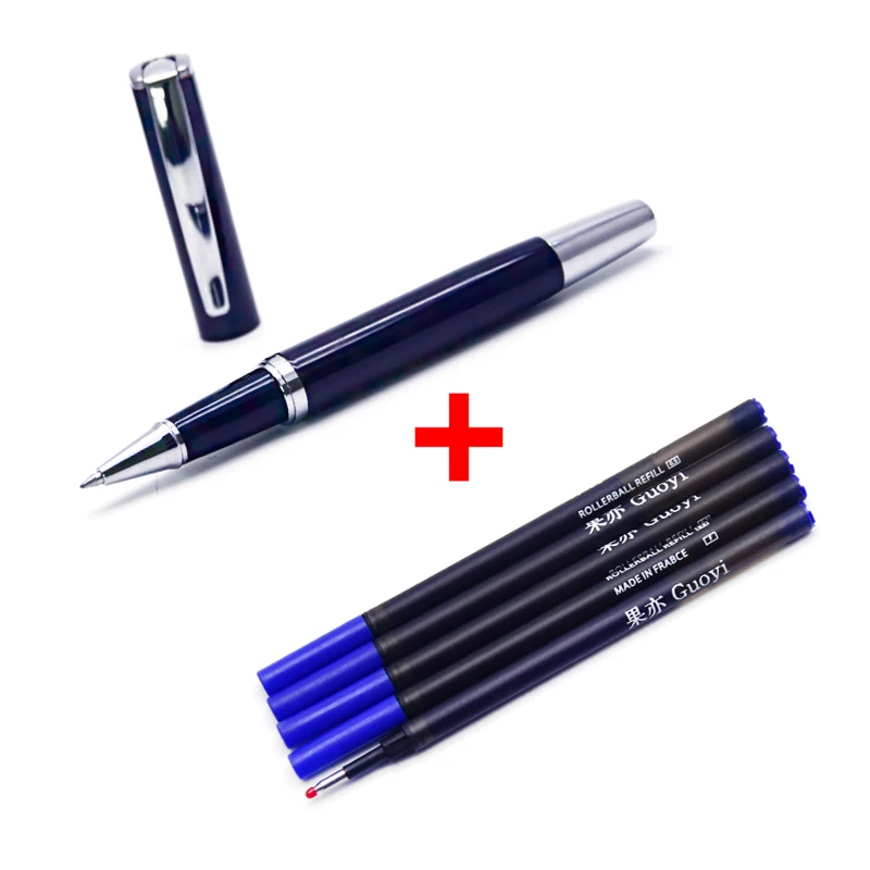 Pen with 5 Blue ink Guoyi A114, роскошная подарочная металлическая гелевая ручка, подходит для школы, офиса, канцелярских принадлежностей, ручка& Отель, бизнес шариковая авторучка для письма - Цвет: Pen with 5 Blue ink