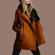 DANALA модное осенне-зимнее женское Новое Европейское темпераментное двубортное шерстяное пальто с отворотом для женщин
