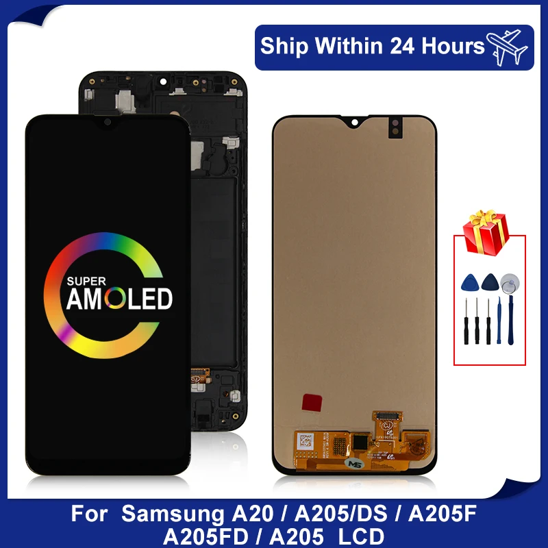 Дисплей Super Amoled для Samsung A20 ЖК дисплей с сенсорным экраном и дигитайзером SM A205F A205 A205DS A205S запасные части|Экраны