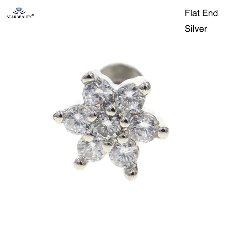 Flat Silver Starbeauty, 1 шт., 1,2x6 мм, прозрачный розовый пирсинг для носа, кольцо для Козелка, пирсинг, серьги-спирали, серьги для пирсинга губ, серьги-гвоздики - Окраска металла: Flat Silver